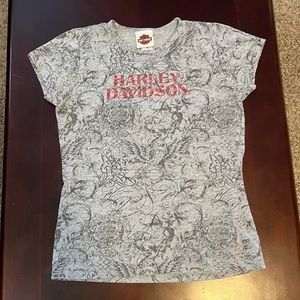Harley-Davidson womens red M foil front on grey tee shirt Deadwood near Sturgis